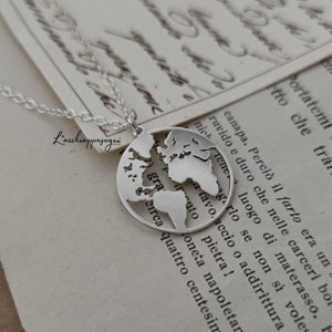 World Map Globe Necklace 925 Silver