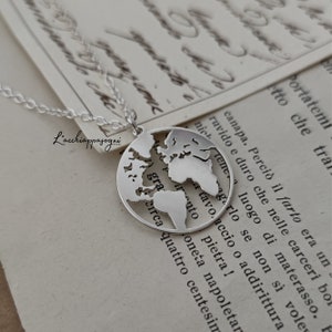 Collana Mondo, Collana Terra, Cartina del Mondo, Carta geografica, Collana Globo Terrestre, Collana Mappamondo, Collana Globo, Argento 925