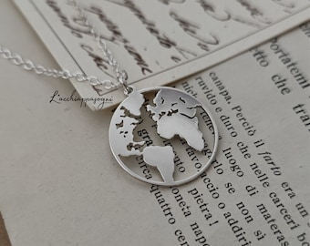 World Map Globe Necklace 925 Silver