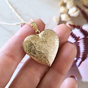 Gold Plated Floral Heart Locket Necklace: Engraved Initial, Crystal Birthstone image 4
