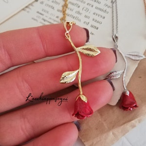 Rose Pendant Necklace, Rose Flower, Enamel Epoxy Red Rose, Gold Plated, Rhodium Plated, Rose Gold Plated Rose Necklace image 5