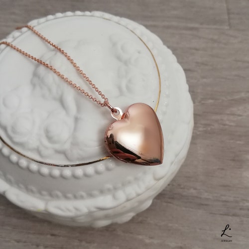 Rose Gold Plated Brass Heart Locket Necklace Etsy