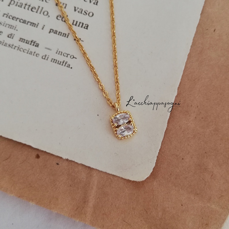 Tiny Square Cubic Zirconia Charm Necklace, Regency Aesthetic Necklace, Minimal Light Point Necklace image 4