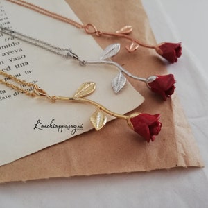 Rose Pendant Necklace, Rose Flower, Enamel Epoxy Red Rose, Gold Plated, Rhodium Plated, Rose Gold Plated Rose Necklace image 1