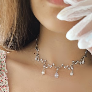 Regency Era Leaves and Pearls choker necklace, Bygone Glamour Choker, Regency Era Jewelry, Historical Jewelry, &quot;Diamond&quot; Regency Choker