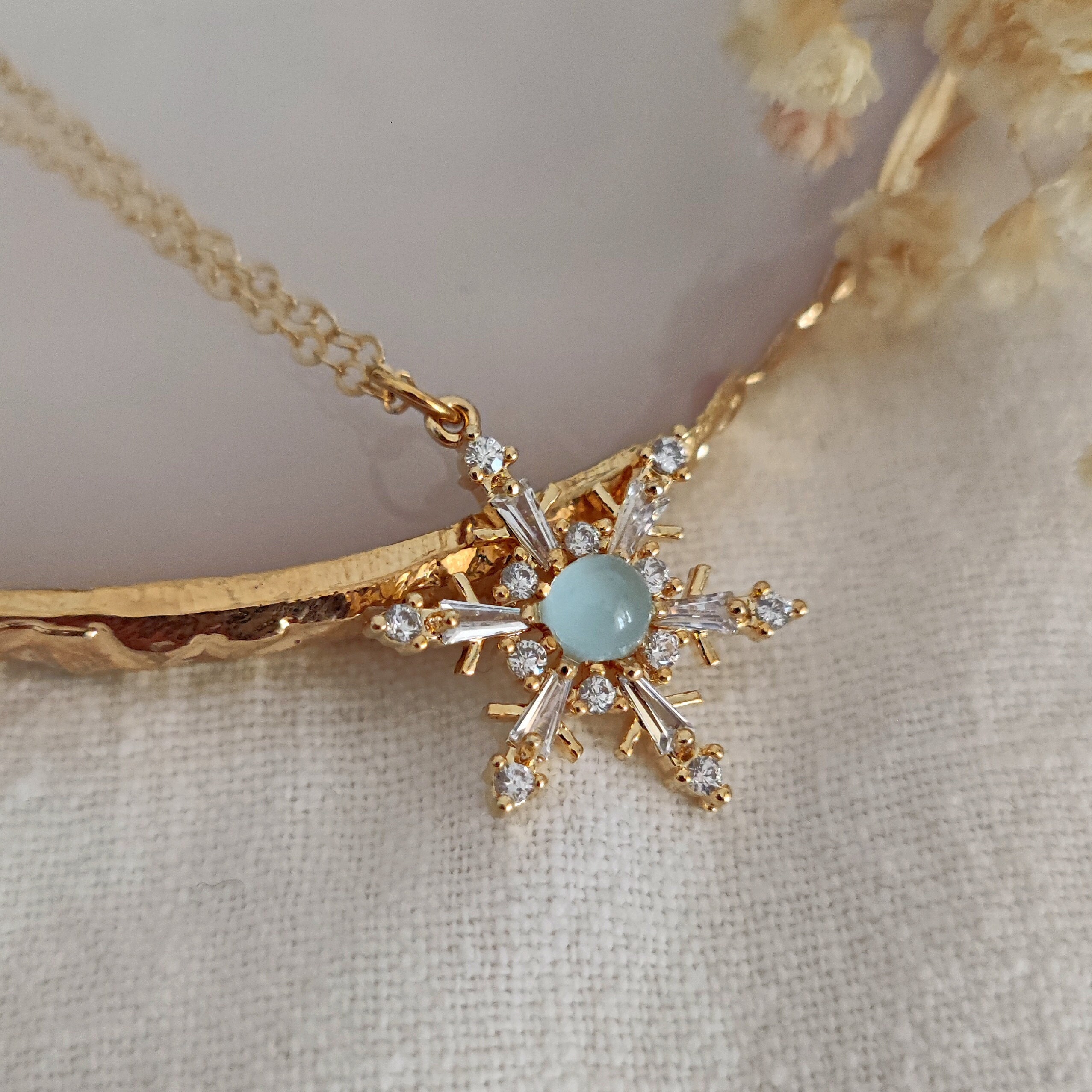 フローライト付きアイススノーフレークネックレス - Etsy 日本