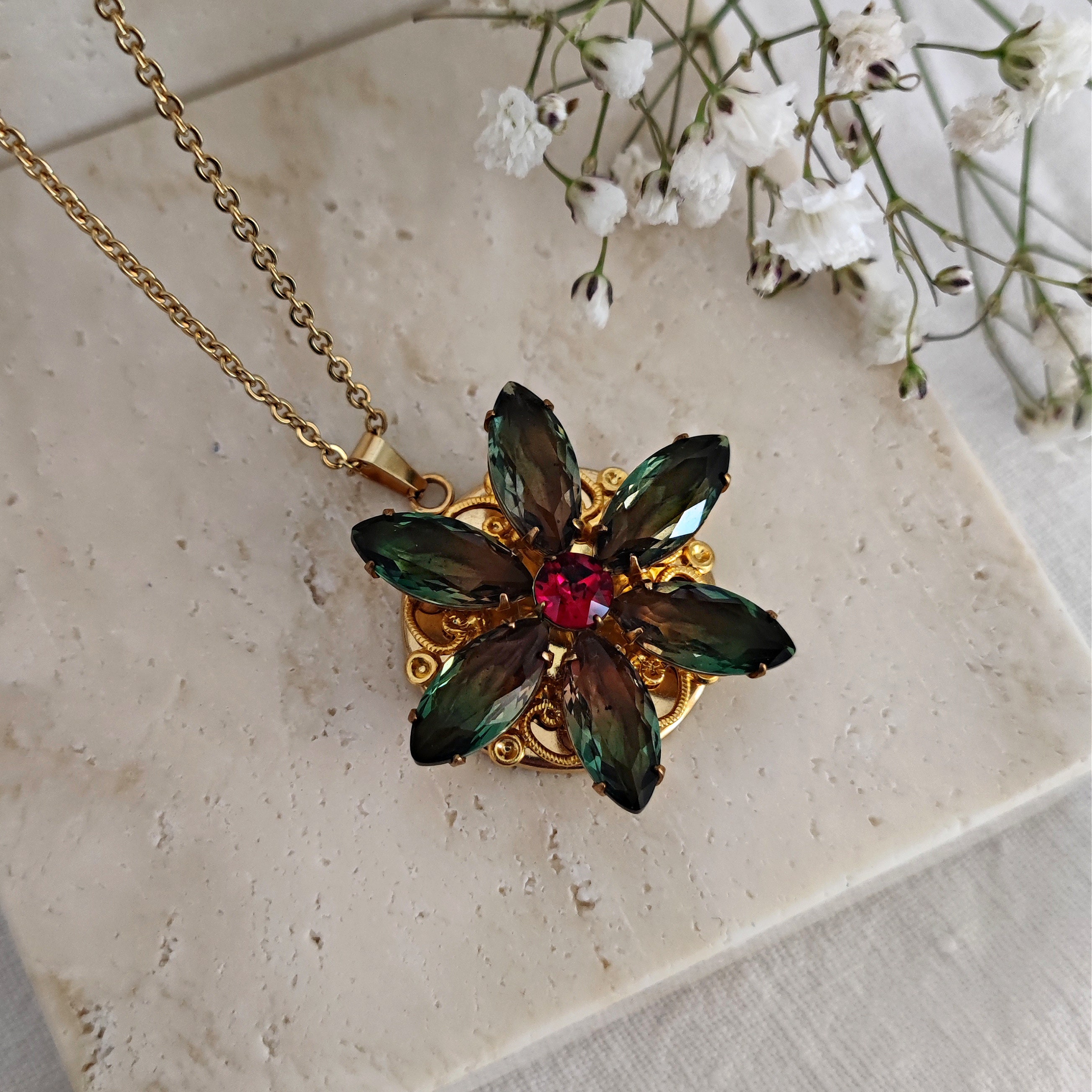 Anastasia ENGRAVED Together in Paris Necklace Swarovski TOURMALINE