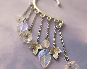 Iridescent Fairy Ear Cuff: Silver, Gold or Rose Gold Leaves & Flowers, No Piercing