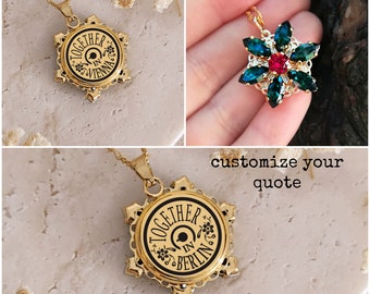 Anastasia Custom Engraving Necklace Together in "choose your quote" EMERALD M