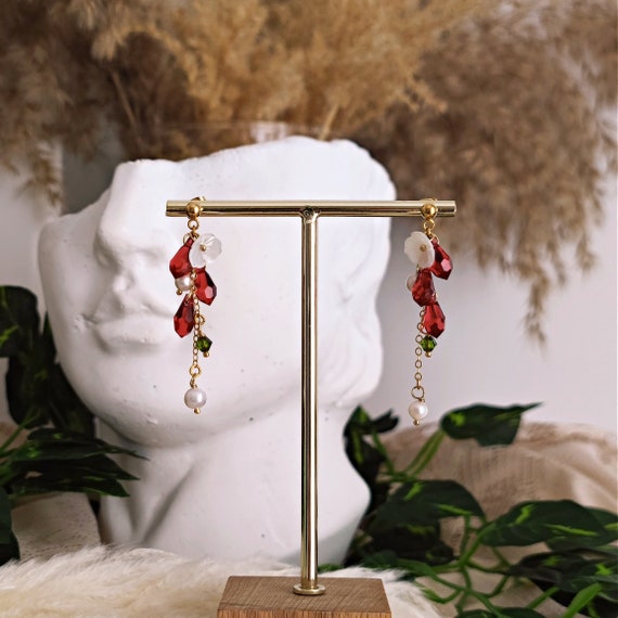 Persephone Earrings: Pomegranate Seeds Drops, Dark Academia Jewelry