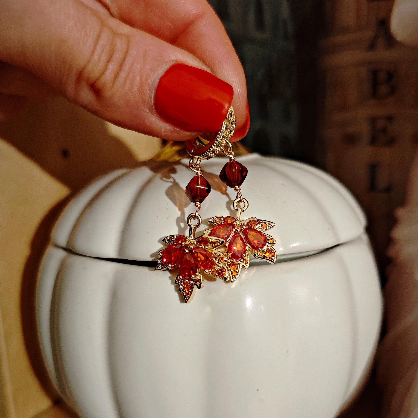 Autumn Maple Leaf Earrings: Gold or Silver Hoops, Cubic Zirconia ...