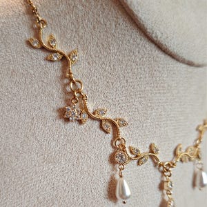Regency Era Perlen Choker: Cubic Zirkonia Blätter, Bygone Glamour, Gold oder Silber // DIAMANT Bild 10