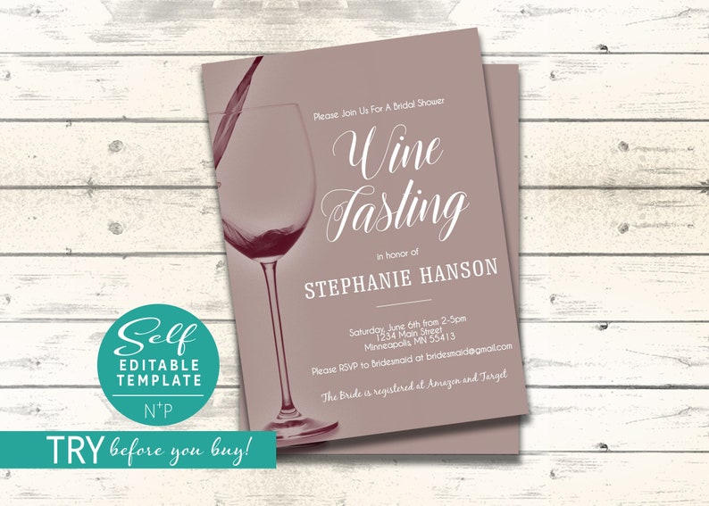 Wine Tasting Bachelorette Party Invite Wine Tasting Bridal Shower Invitation Corjl Wine Party Invite INSTANT DOWNLOAD Editable Template