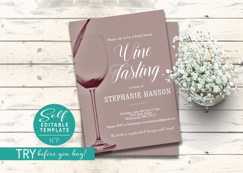 Wine Tasting Bachelorette Party Invite Wine Tasting Bridal Shower Invitation Corjl Wine Party Invite INSTANT DOWNLOAD Editable Template
