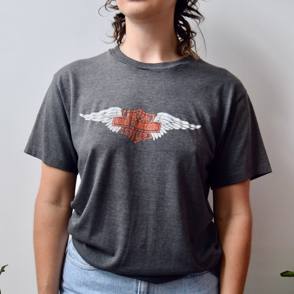 Dark Grey 1970s Wings Harley Tee