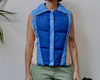 70s/80s "Colin" Blue And White Down Puffer Vest