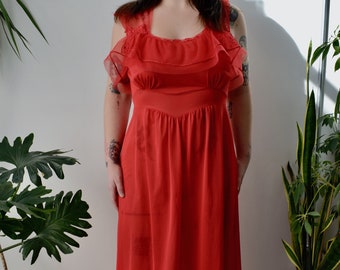 Seventies "Mojud" Red Nylon Slip Dress