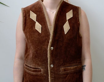 Woodstock Era Brown Fleece Lined Suede Vest