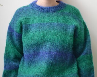 Vintage Green & Blue Knit Mohair Pullover Sweater