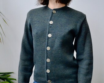 Sixties Green Heavy Knit Wool Cardigan
