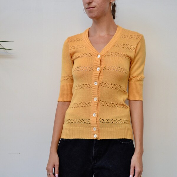 Seventies Light Orange Knit Cardigan