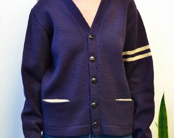 Fifties/Sixties Navy Blue Knit Wool Letterman Cardigan.