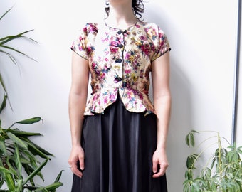 Forties Floral Peplum Taffeta Gown