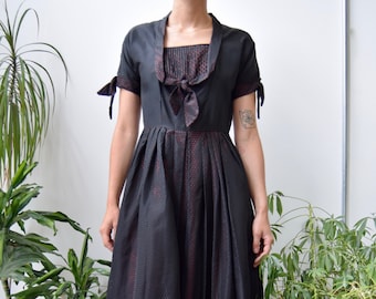 Vintage 1950's Taffeta Black and Red Party Dress