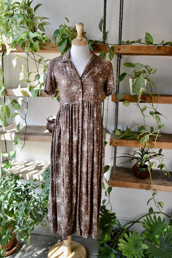 90s floral button down dress Vintage 90s/00s Brown Shirt Vintage dresses