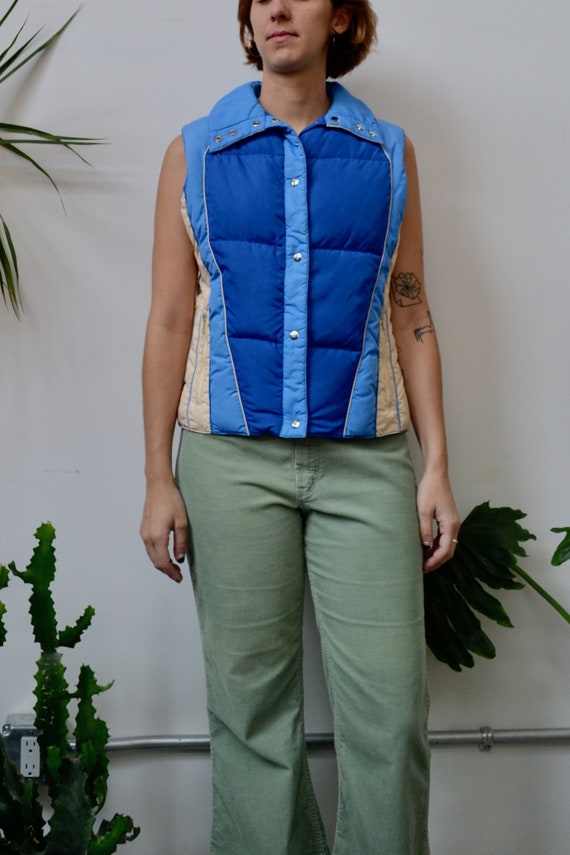 70s/80s "Colin" Blue And White Down Puffer Vest