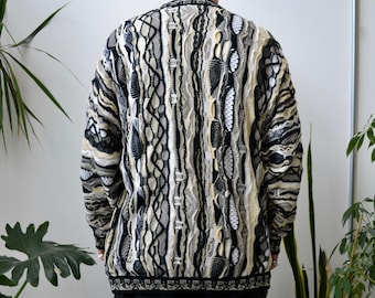 Nineties Black, White & Yellow 3D Knit Coogi Pullover
