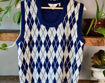Vintage Sixties/seventies Hudsons Bay Navy Blue Argyle Knit