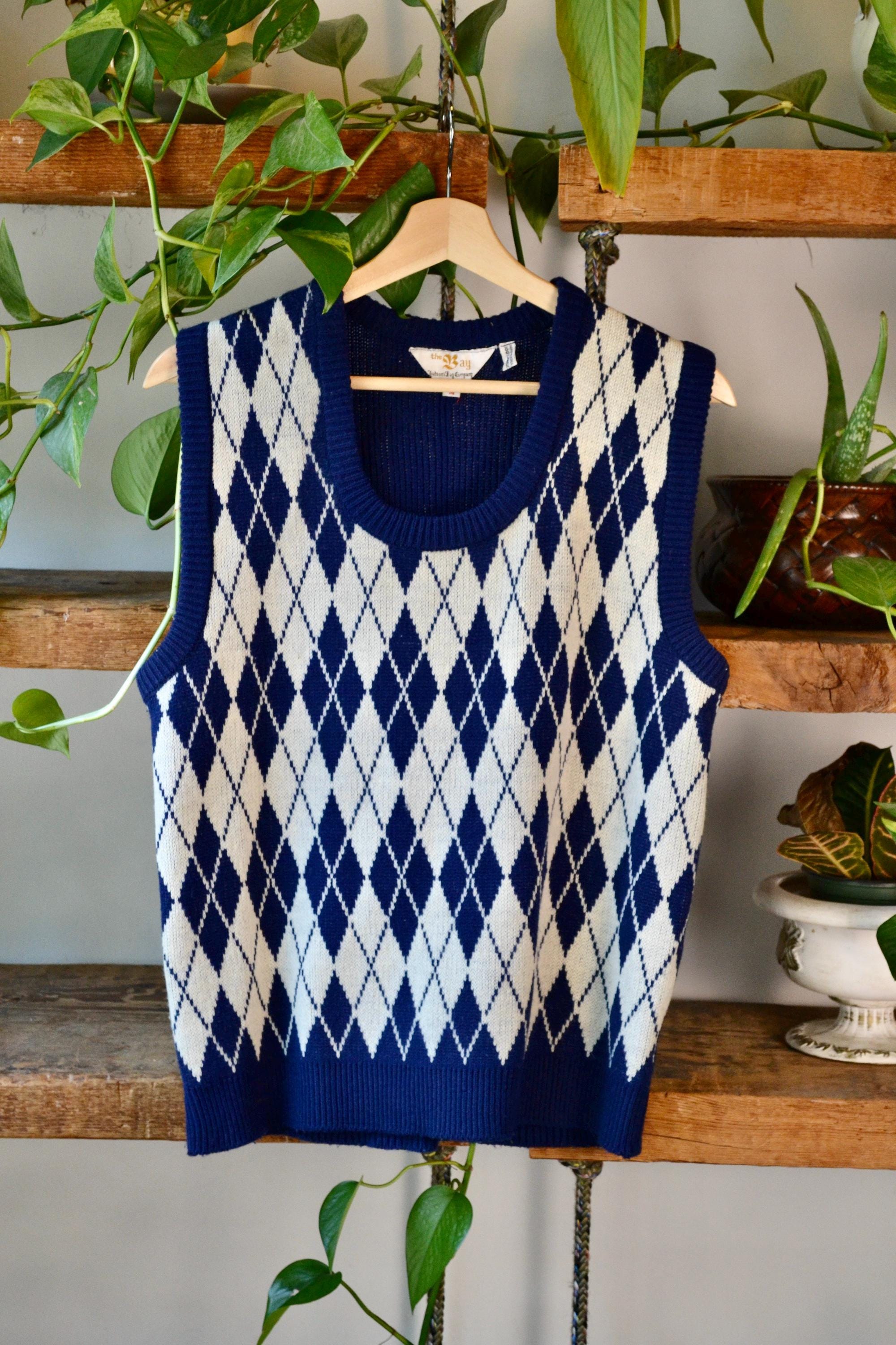 Vintage Sixties/seventies Hudsons Bay Navy Blue Argyle Knit