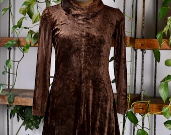 Vintage 60er/70er Jahre Samt Mini Kleid in Braun