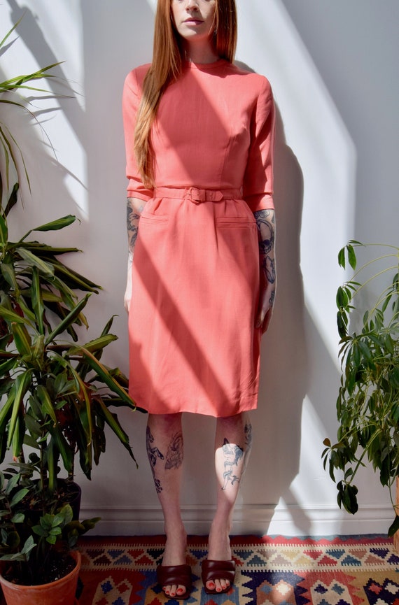 Salmon Sixties Belted Wiggle Dress - Etsy