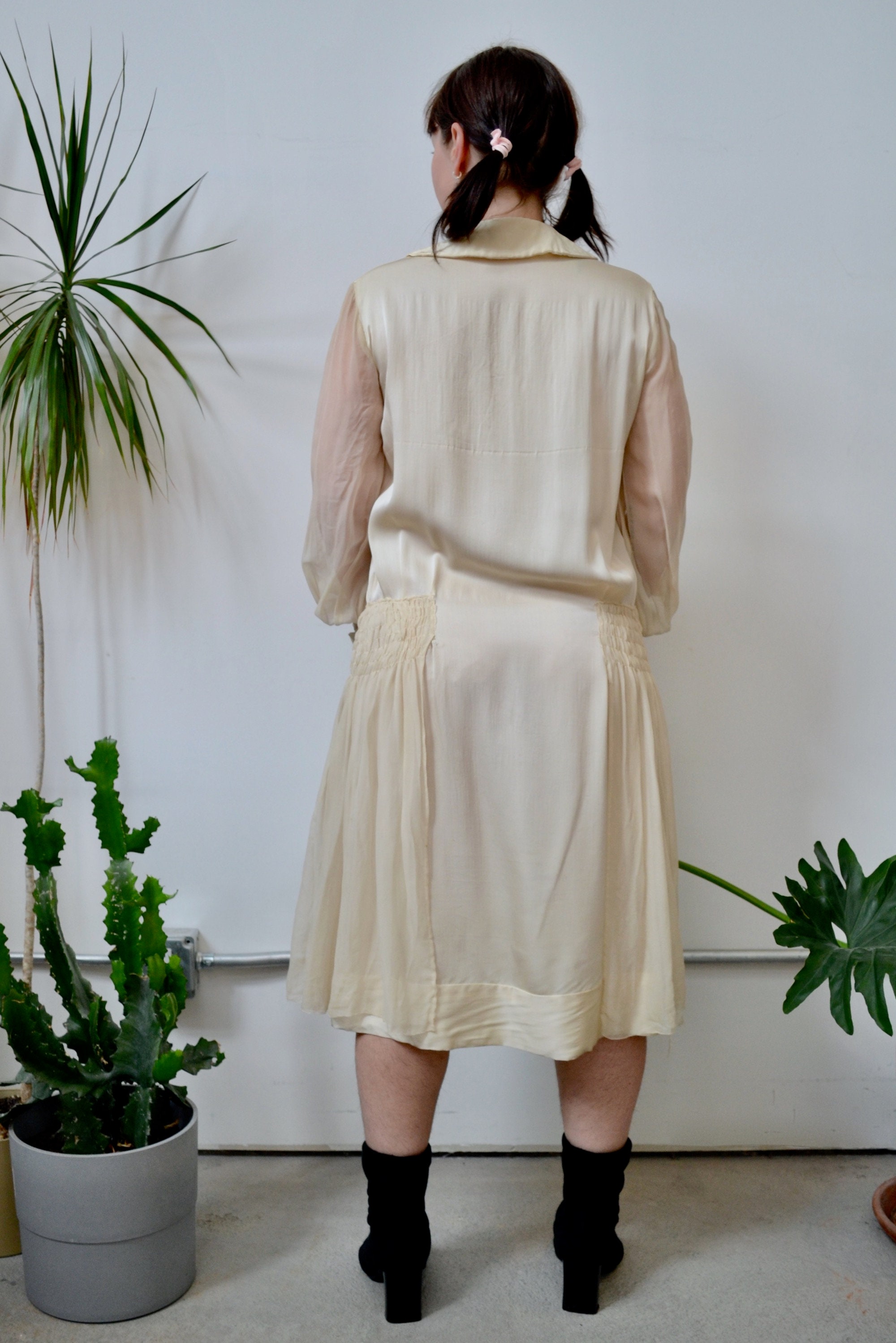 white christmas dresses Antique Cream Silk Shift Dress – Community Thrift and Vintage