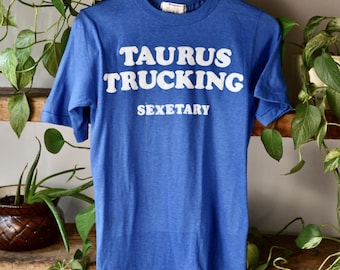 Vintage 70s/80s Blue Single Stitch Stanfields Flocked Novelty Tee