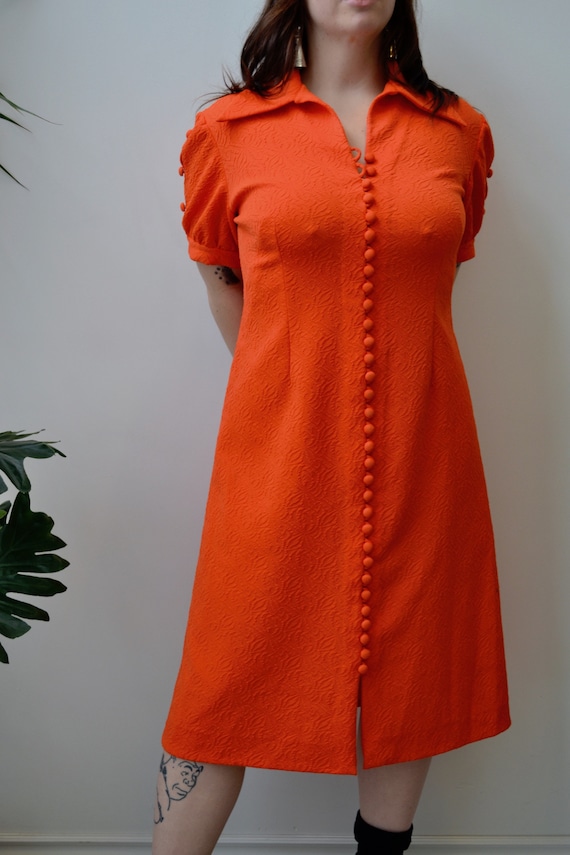 Seventies Bright Orange Textured Shift Dress - image 2