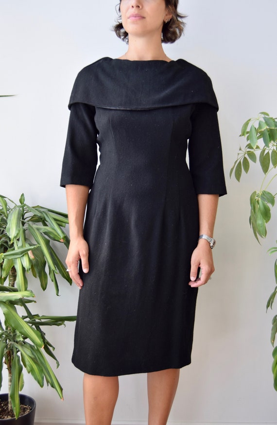 Vintage Sixties Black Wool Shawl Collar Wiggle Dress -  Canada