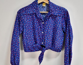Vintage Seventies/Eighties Westerny Blue Floral Tie Top