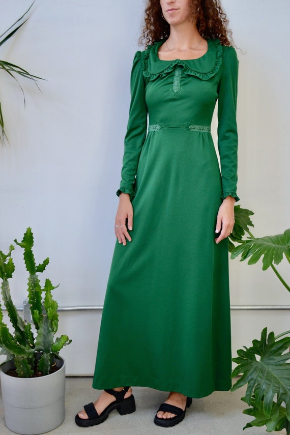 70s "Mikeys Jrs" Emerald Green Maxi Dress - image 1