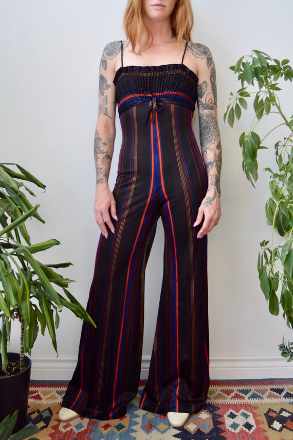 Seventies Empire Waist Striped Jumpsuit Gem