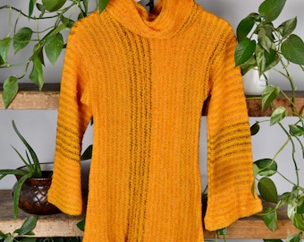 Vintage 70er Jahre ""Favourite Knitwear"" Ernte Gold Slouchy Strickpullover - Größe S."