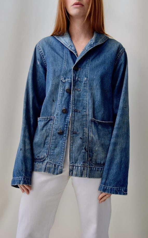 Vintage 1940's WWII Navy Shawl Collar Denim Jacket