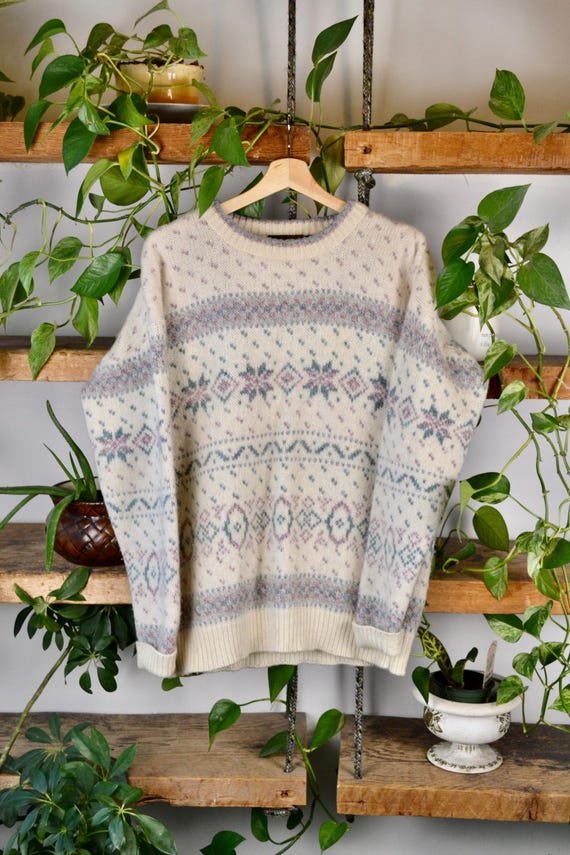 Vintage 90s Black Label Eddie Bauer Cream Knit Pullover Wool