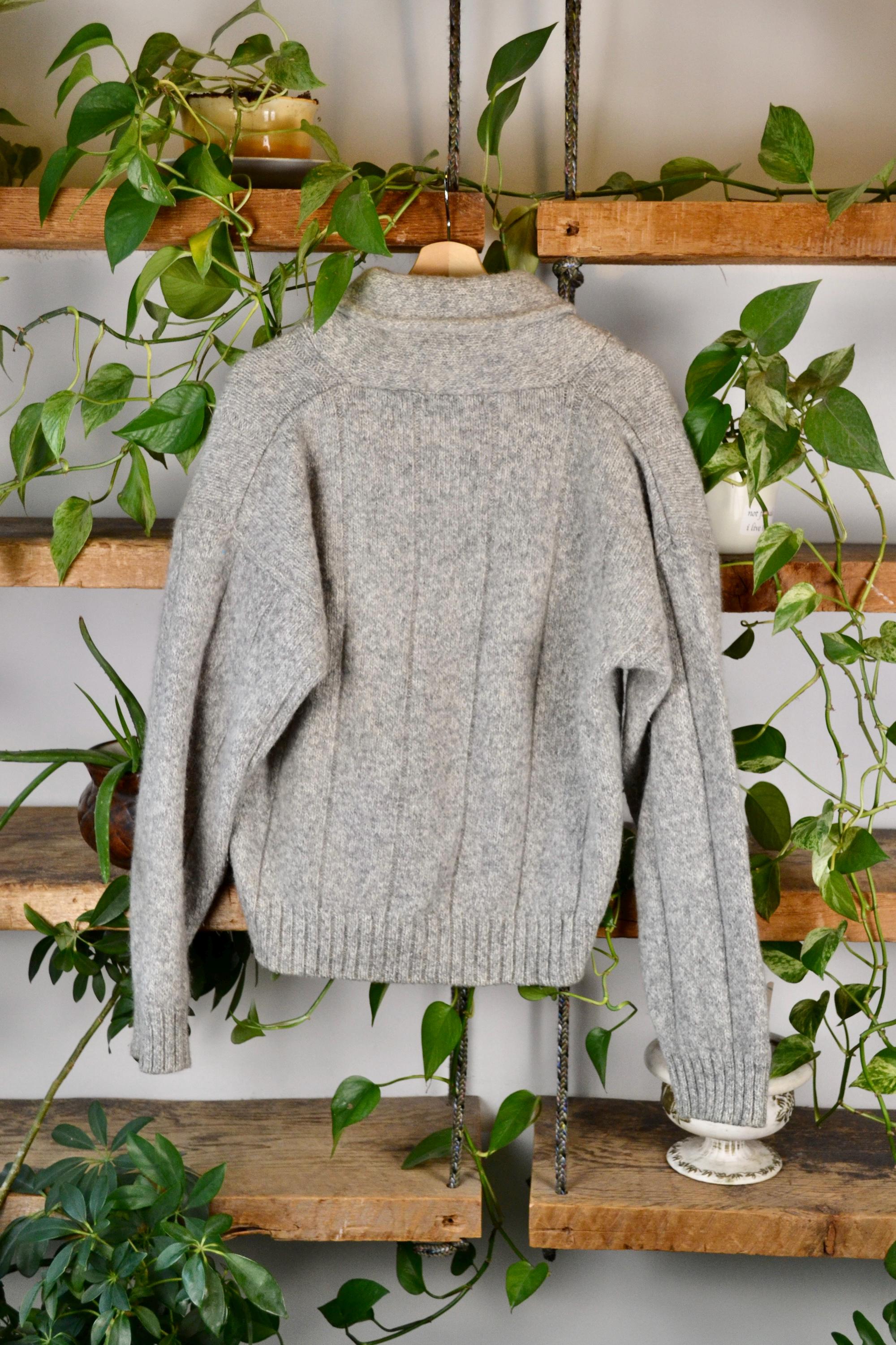 Vintage 90s Black Label Eddie Bauer Heather Grey Knit Shawl Collar