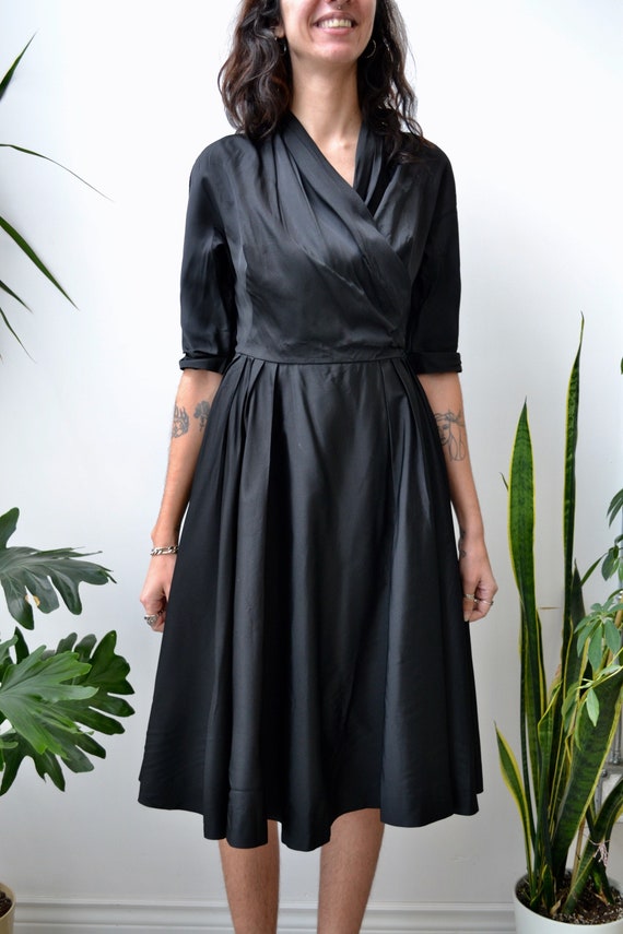 Fifties "Peggy Hunt" Black Taffeta Dress - image 1
