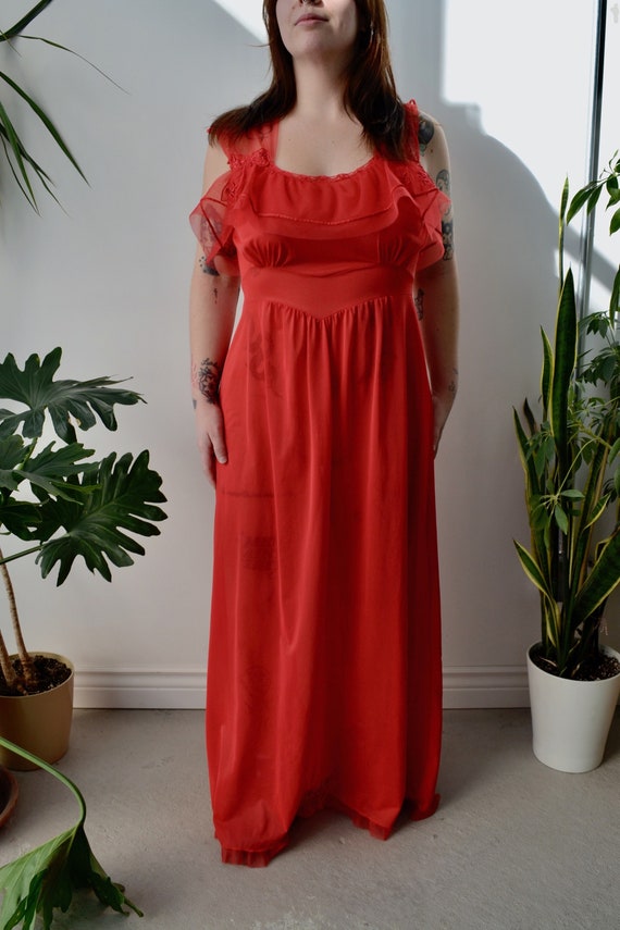 Seventies "Mojud" Red Nylon Slip Dress