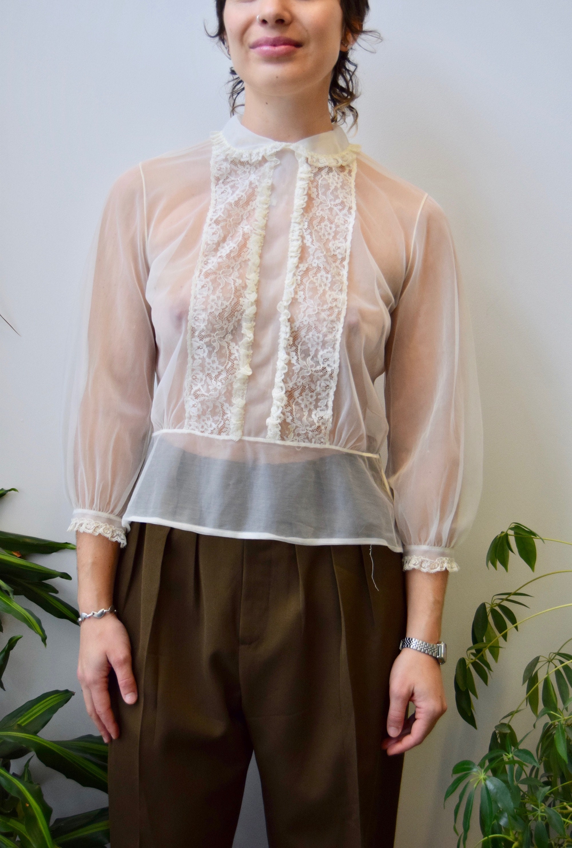 50s/60s Sheer Lace Nylon Blouse 