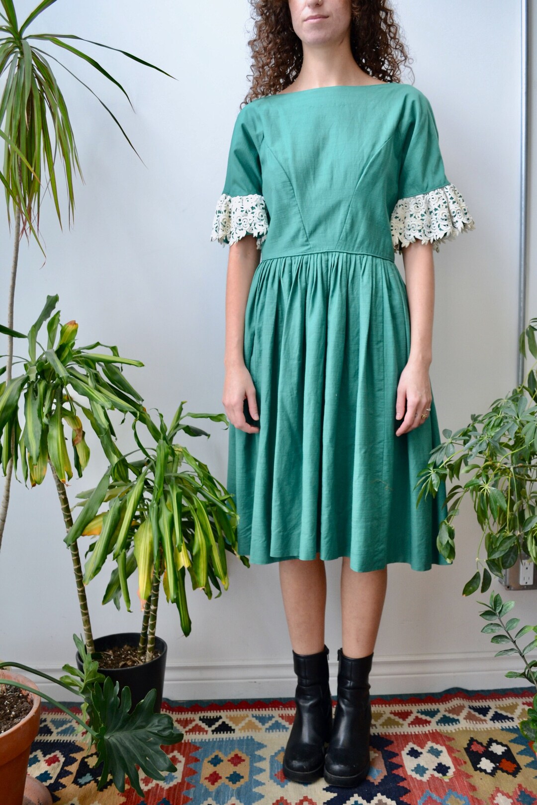 1960's Kelly Green Tea Dress Etsy